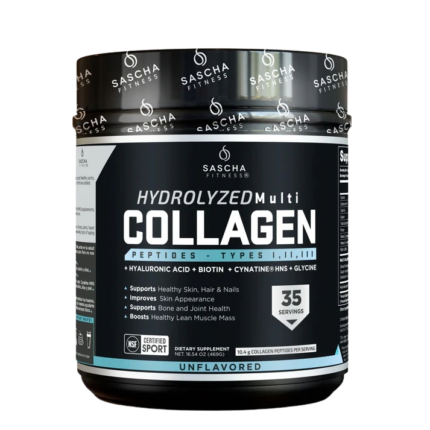 Tarro de colágeno hidrolizado Sascha Fitness sin sabor con 35 servicios