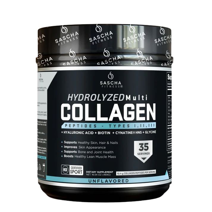 Tarro de colágeno hidrolizado Sascha Fitness sin sabor con 35 servicios