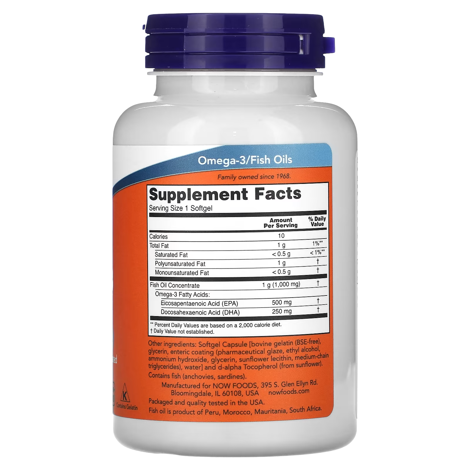 Tabla nutricional NOW Ultra Omega 3 500 mg x 90 softgels con EPA y DHA