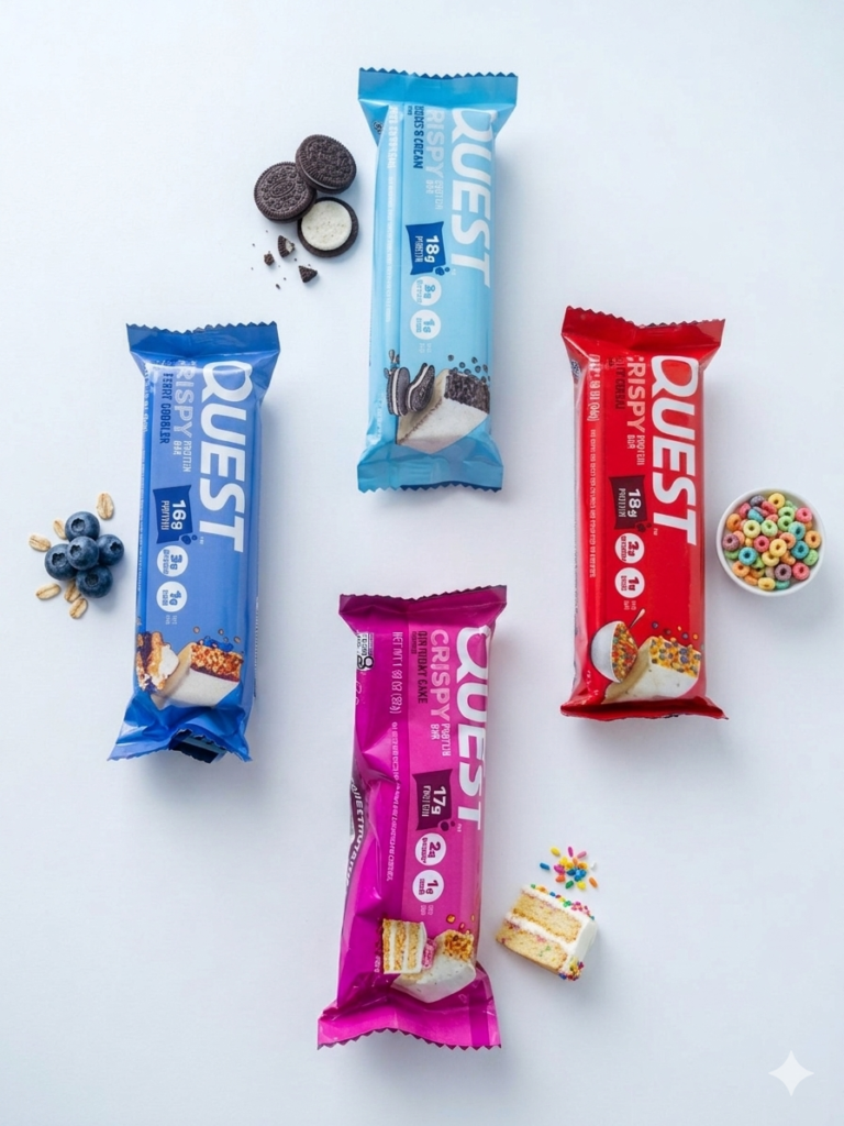 Barras de proteína Quest en 4 sabores disponibles en VitalSupps Colombia