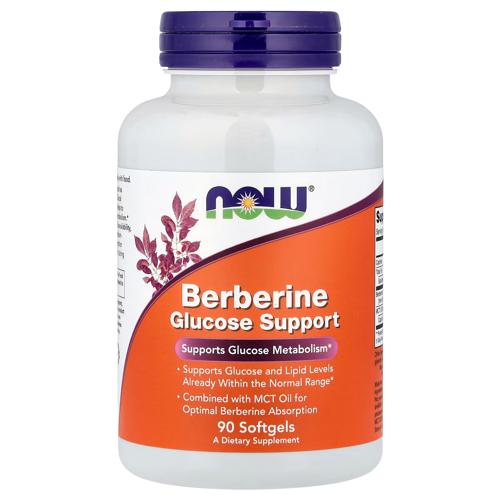 Berberina NOW Foods 400 mg con aceite MCT, frasco de 90 cápsulas blandas