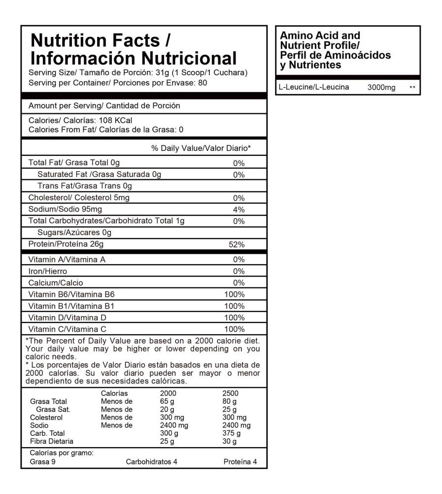 Tabla nutricional de Best Whey Arequipe con 26 g de proteína por sachet